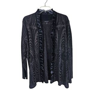 Ming Wang 1X Black Shimmer Knit Open Cardigan 1X Satin Ruffle Trim Occasion